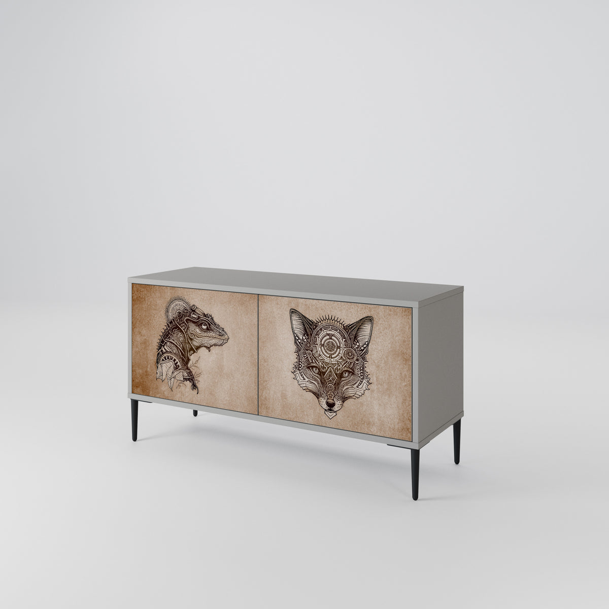 STEAMPUNK CLAN Mueble de TV Compacto de 2 puertas