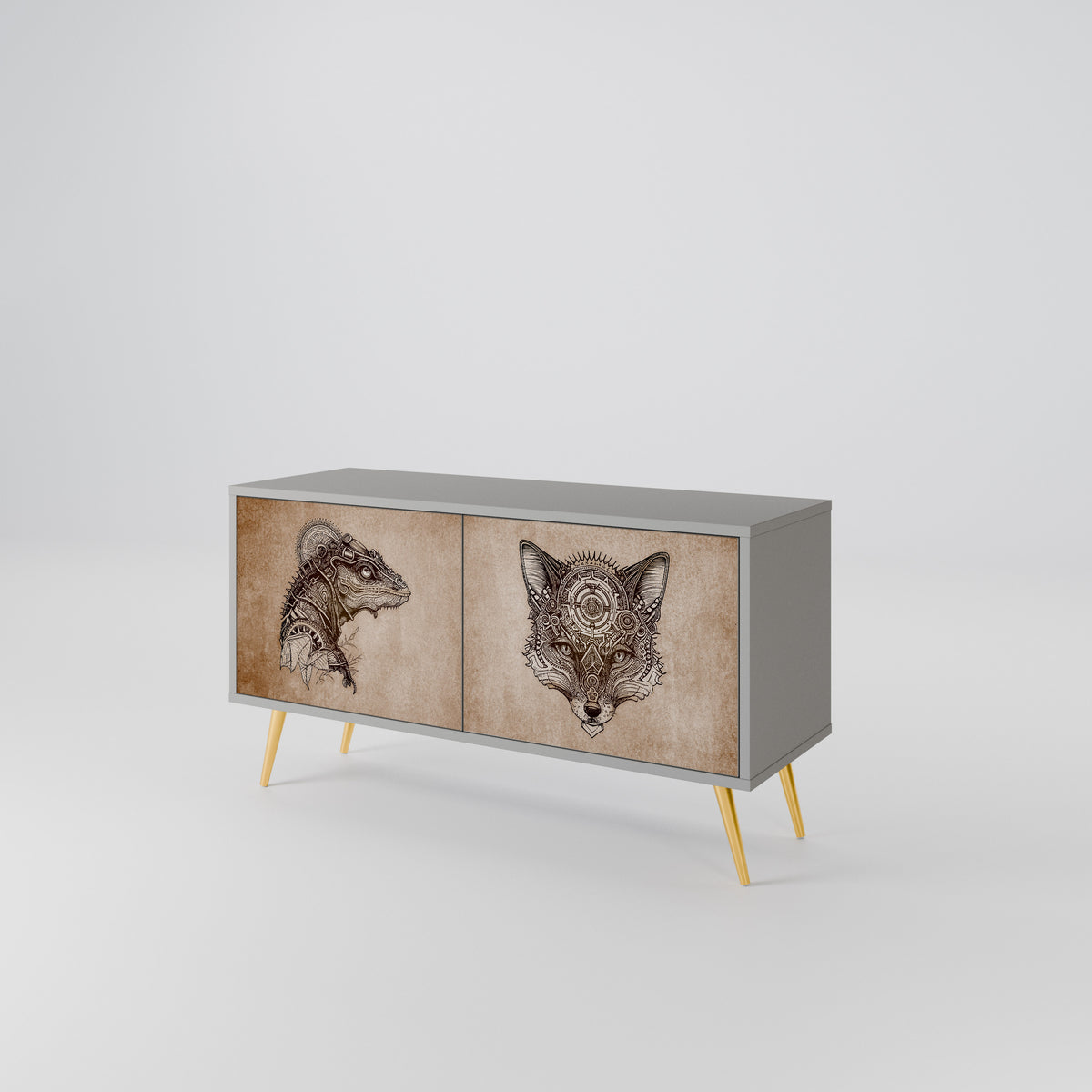 STEAMPUNK CLAN Mueble de TV Compacto de 2 puertas