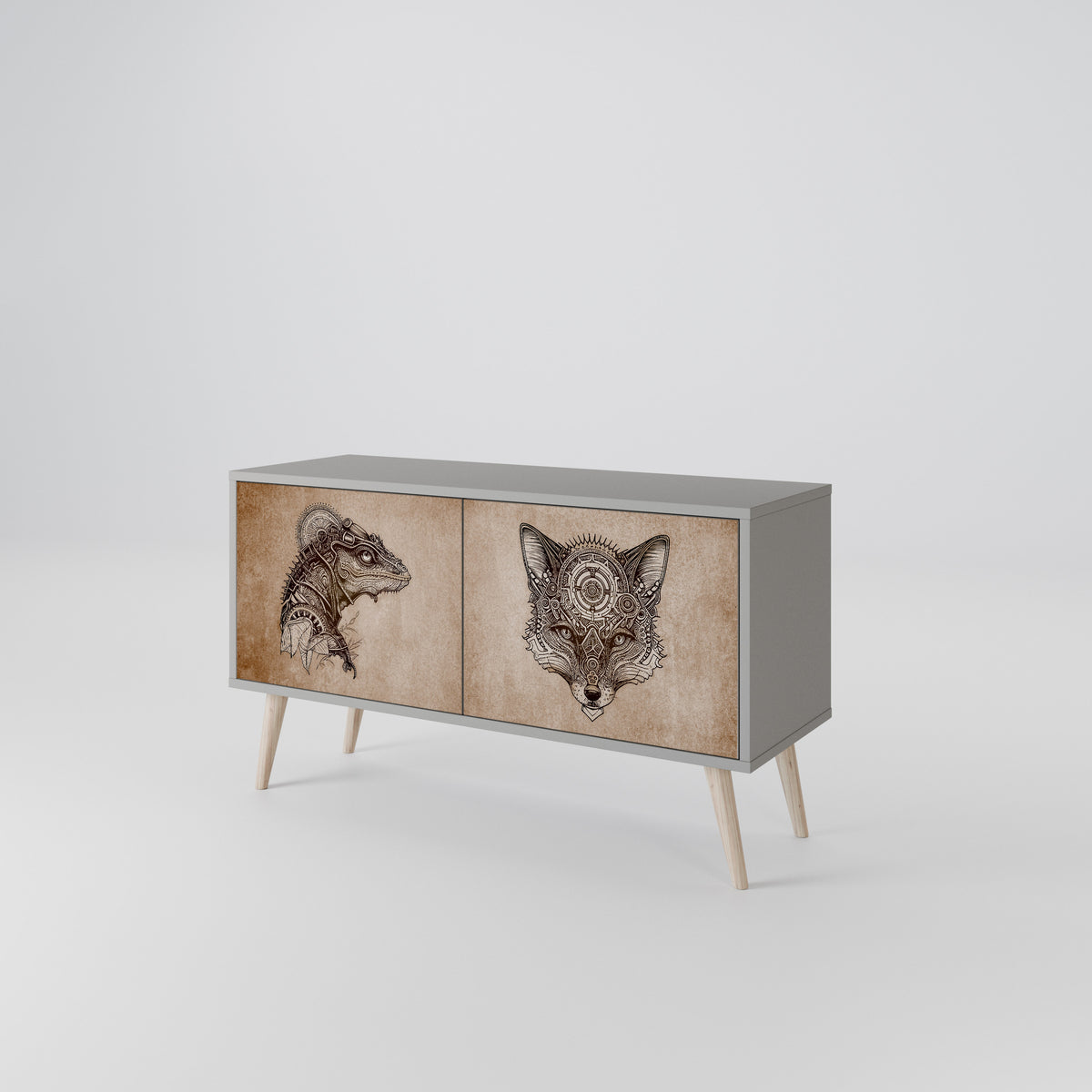 STEAMPUNK CLAN Mueble de TV Compacto de 2 puertas