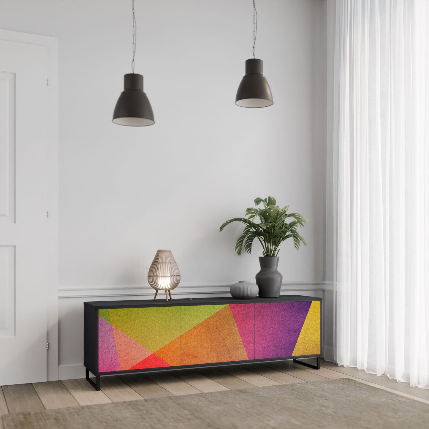 Mobile TV VIVID GEOMETRY a 3 ante con finitura nera