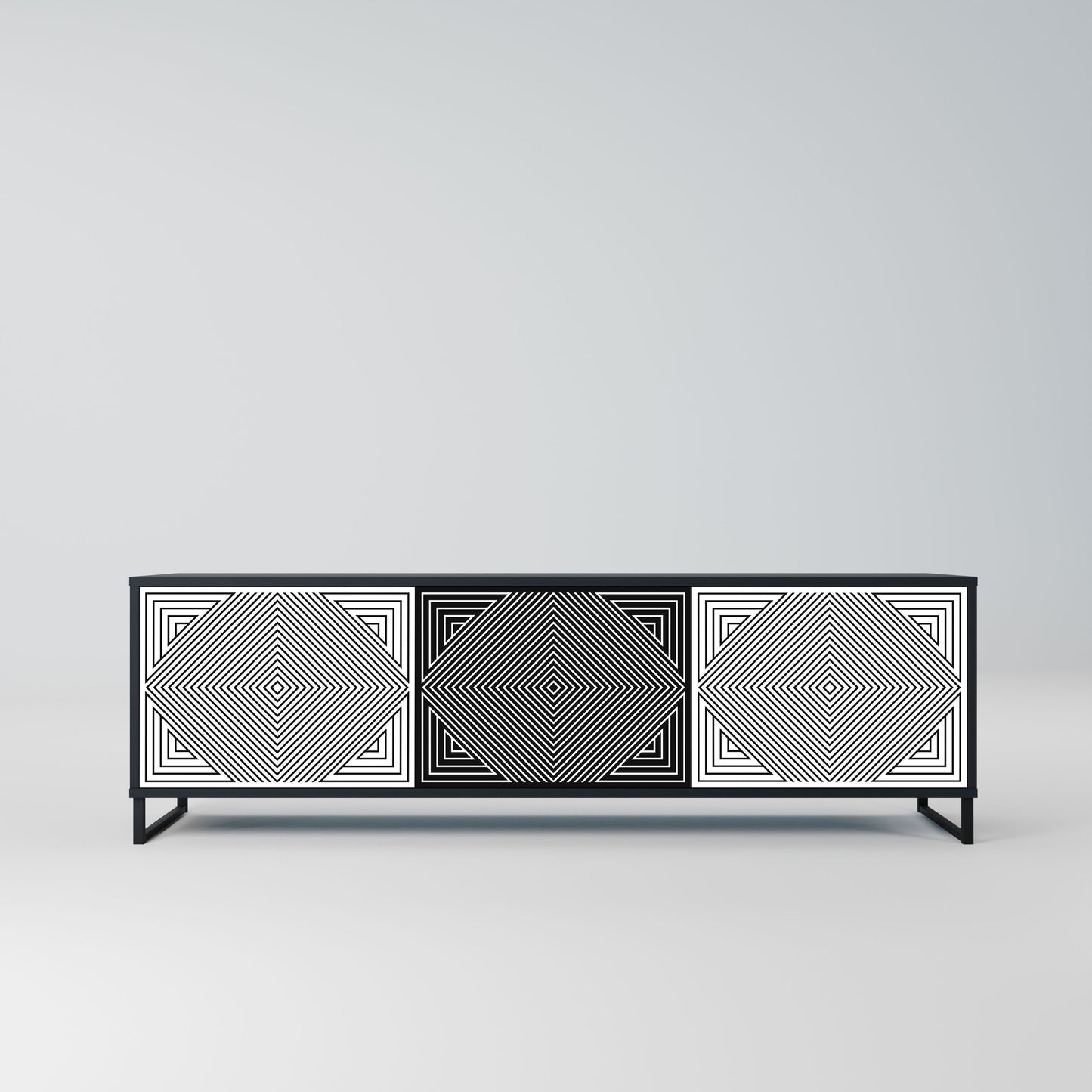 POLYGON ILLUSION 3-Door TV Stand in Black Finish