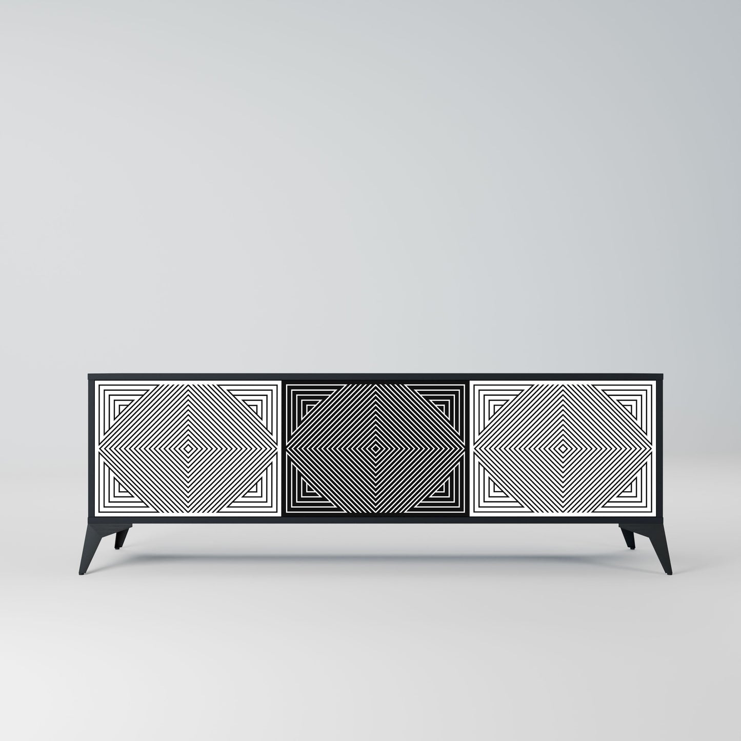 POLYGON ILLUSION 3-Door TV Stand in Black Finish