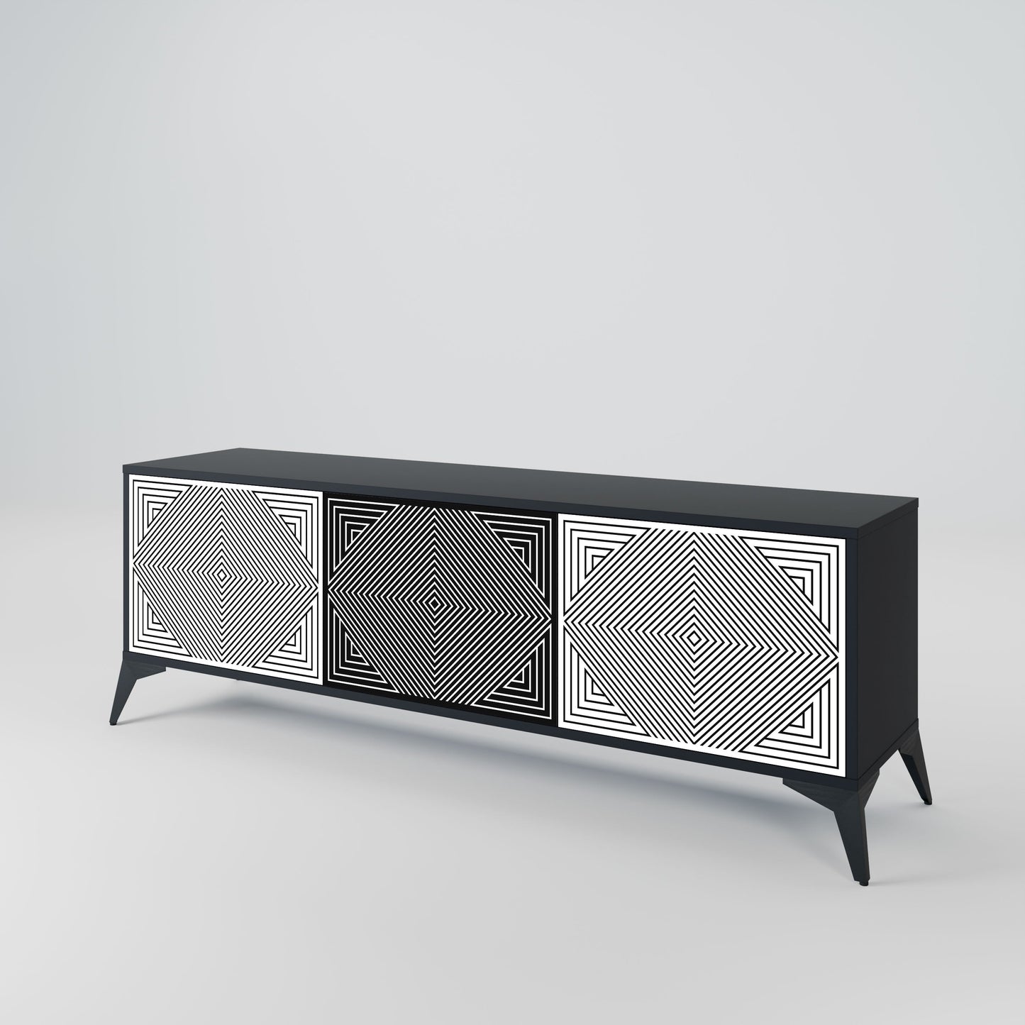 POLYGON ILLUSION 3-Door TV Stand in Black Finish