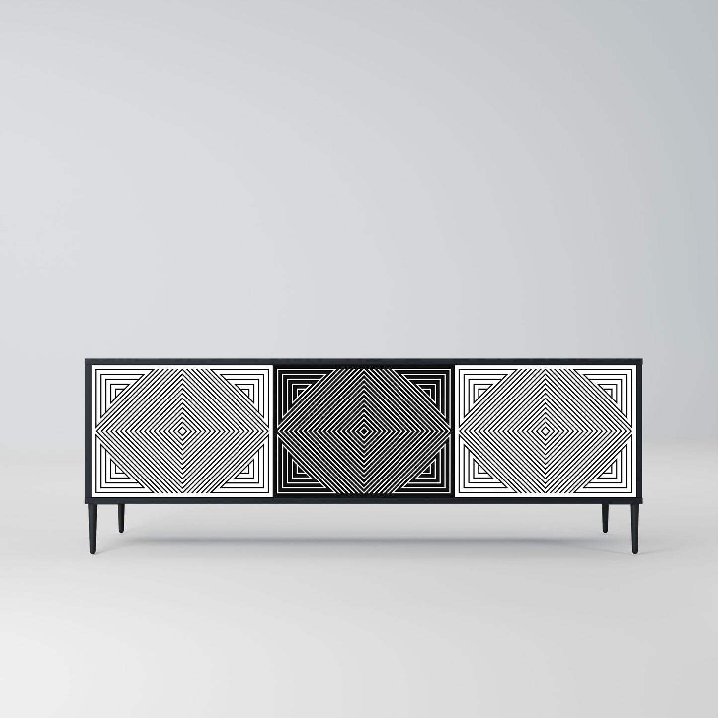 POLYGON ILLUSION 3-Door TV Stand in Black Finish