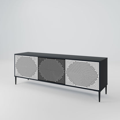 POLYGON ILLUSION 3-Door TV Stand in Black Finish