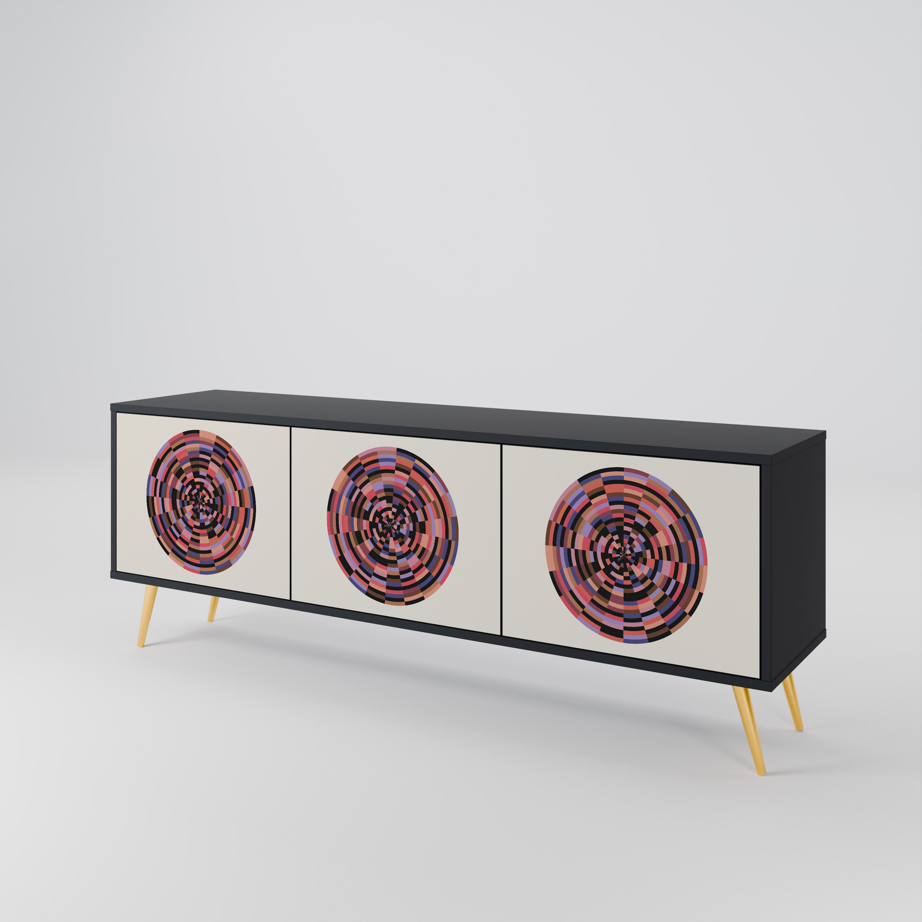 BROWN CIRCLES TV-bänk med 3 dörrar