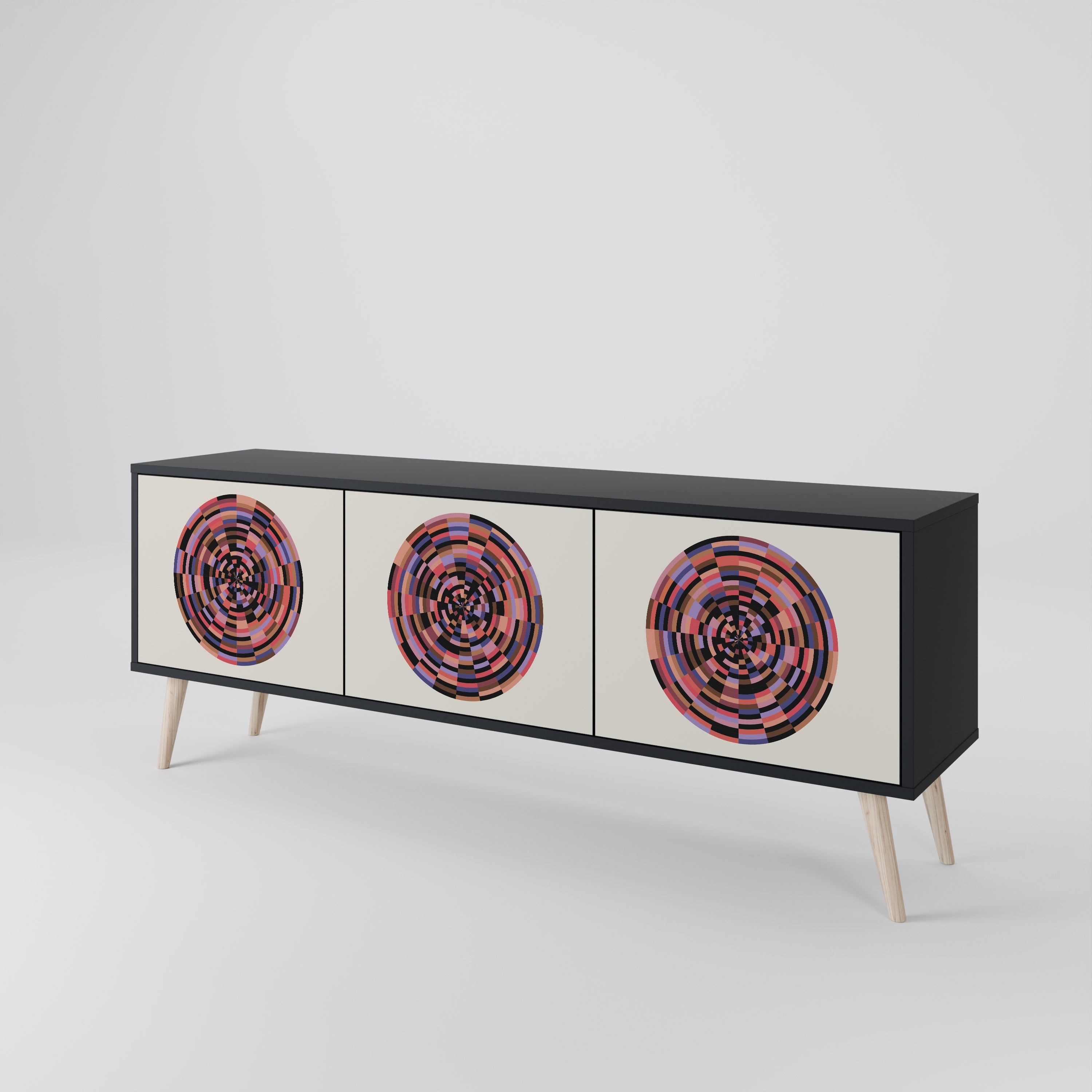BROWN CIRCLES TV-bänk med 3 dörrar