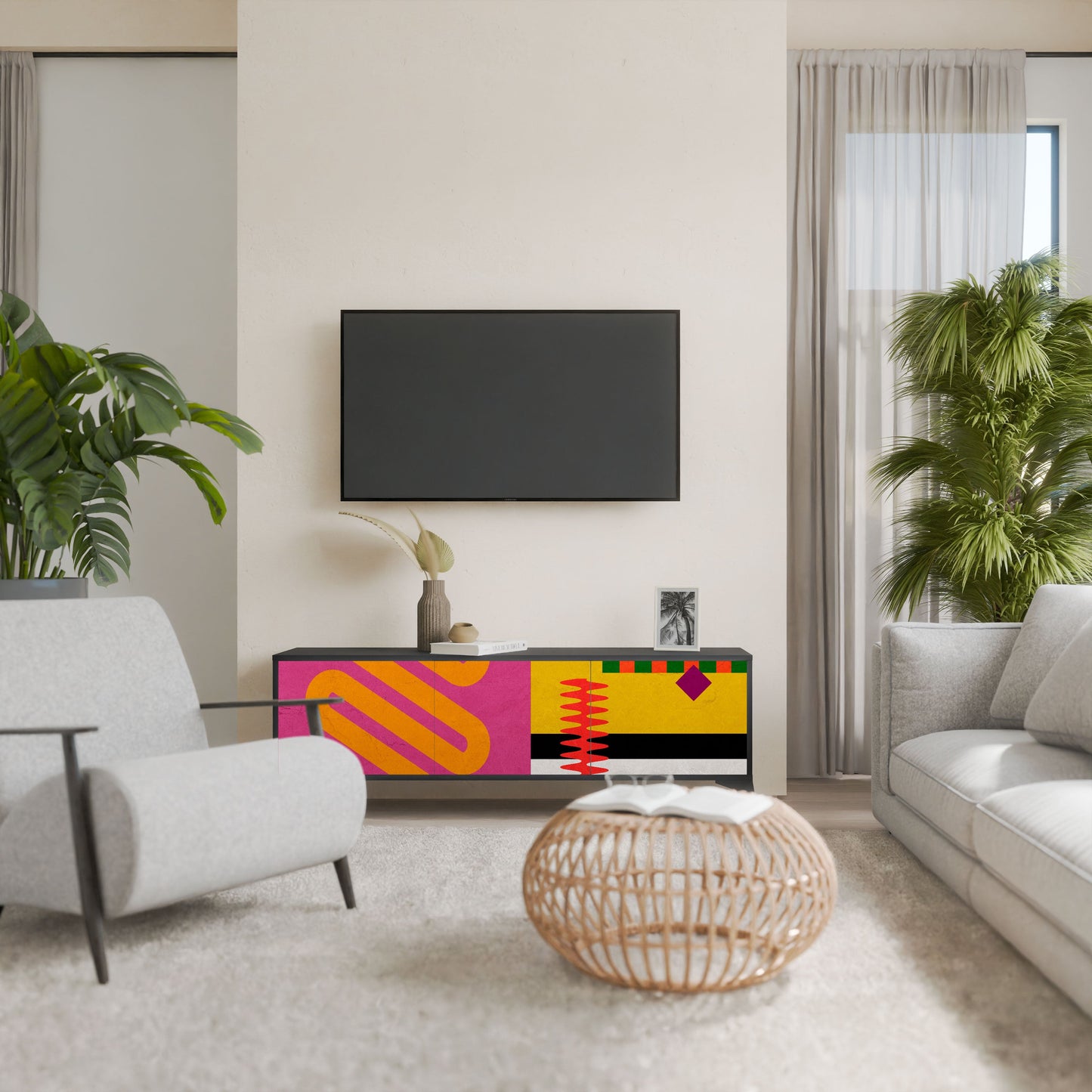 Mobile TV VIVID ART a 3 ante con finitura nera