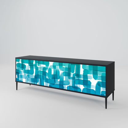 Meuble TV 3 portes TURQUOISE RECTANGLES en finition noire