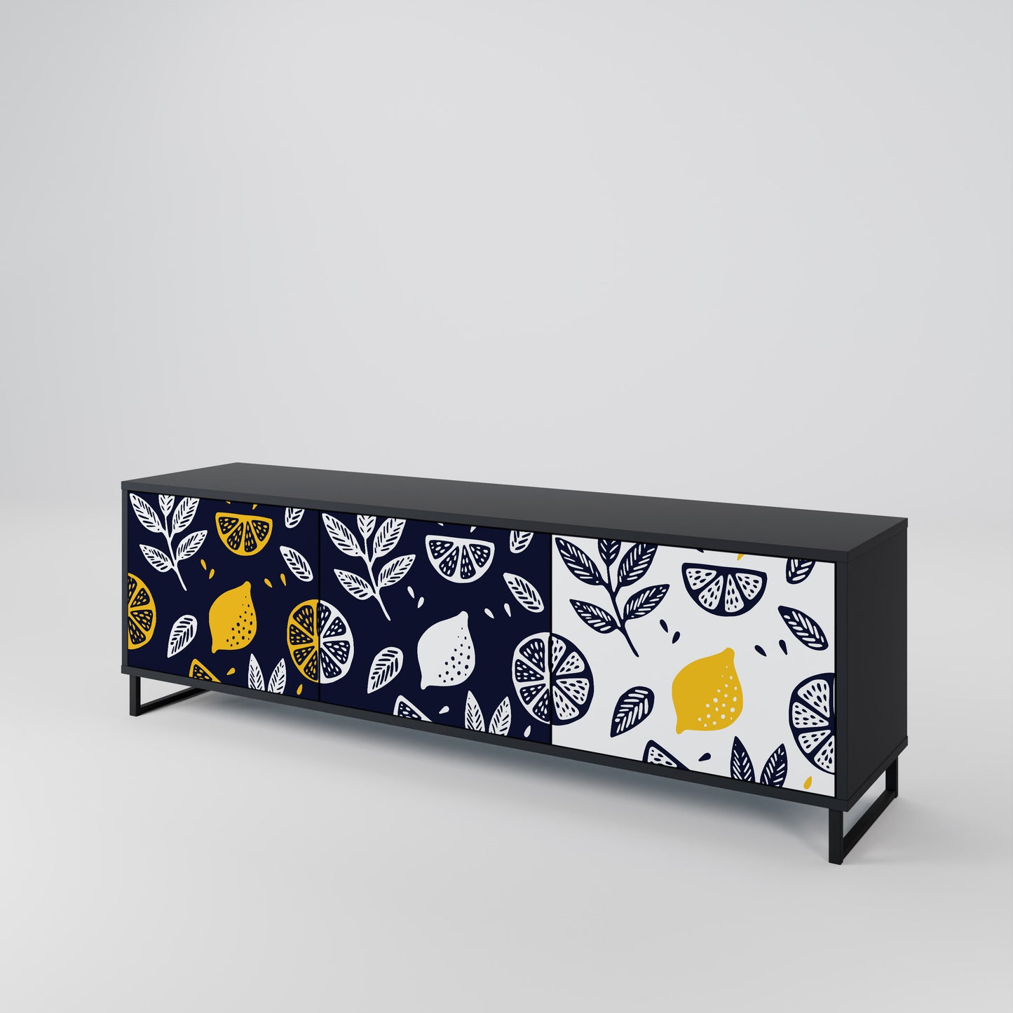 CITRUS BLACK AND WHITE Mueble de TV de 3 Puertas