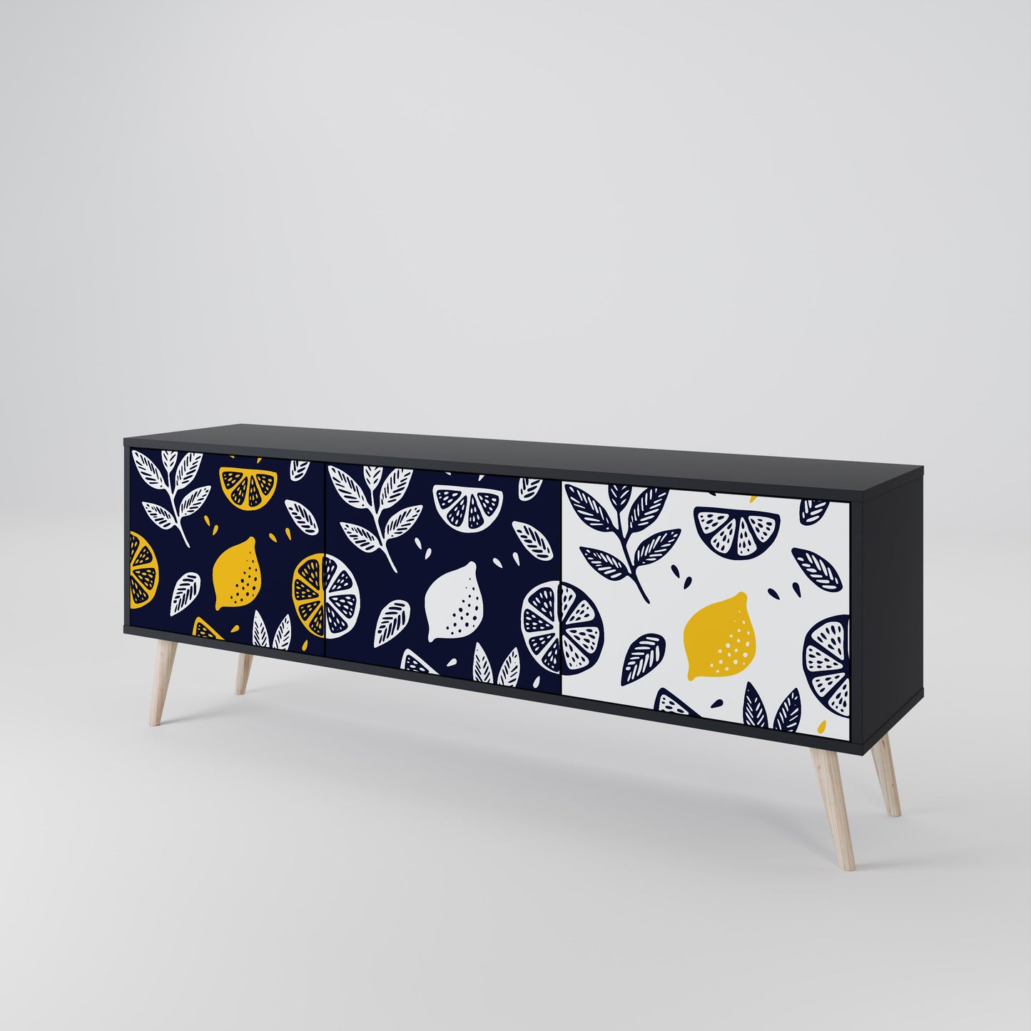 CITRUS BLACK AND WHITE Mueble de TV de 3 Puertas
