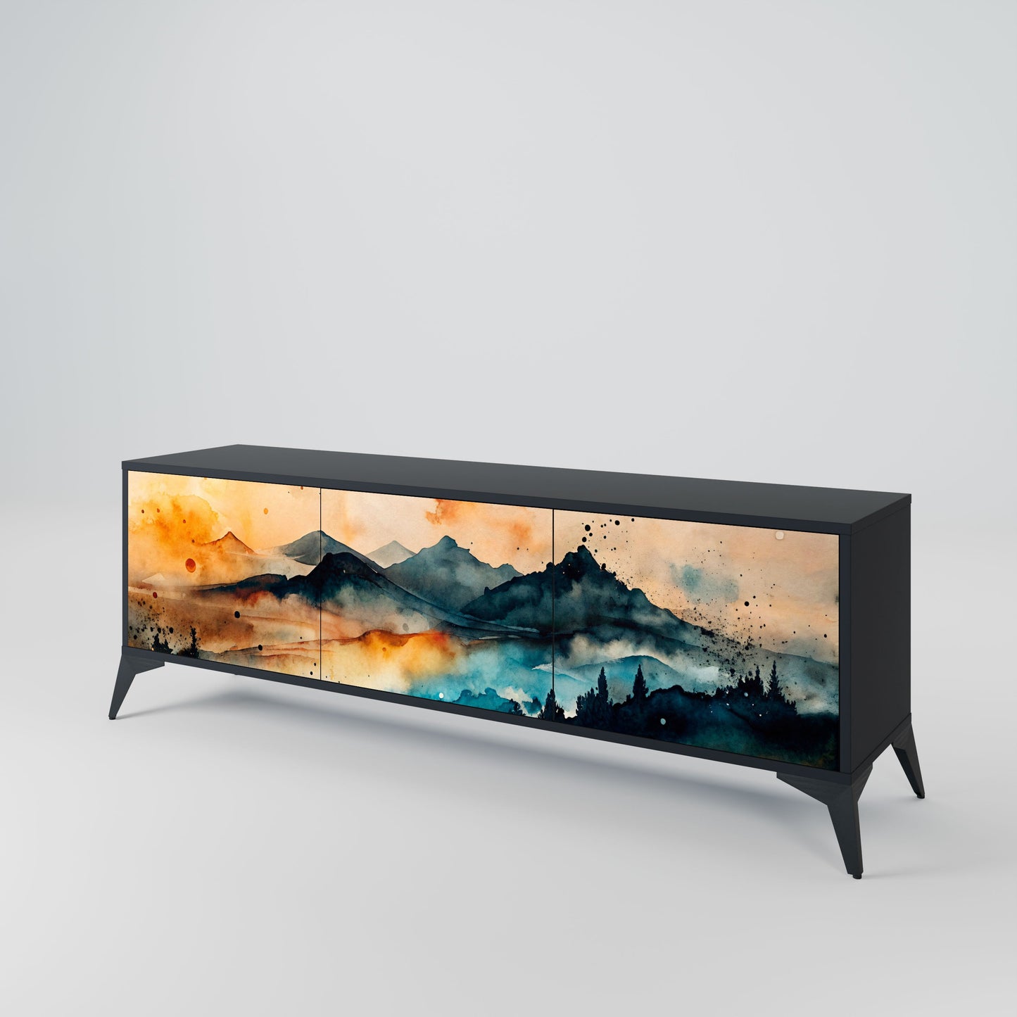 OMINOUS MOUNTAINS 3-Door TV Stand in Black Finish