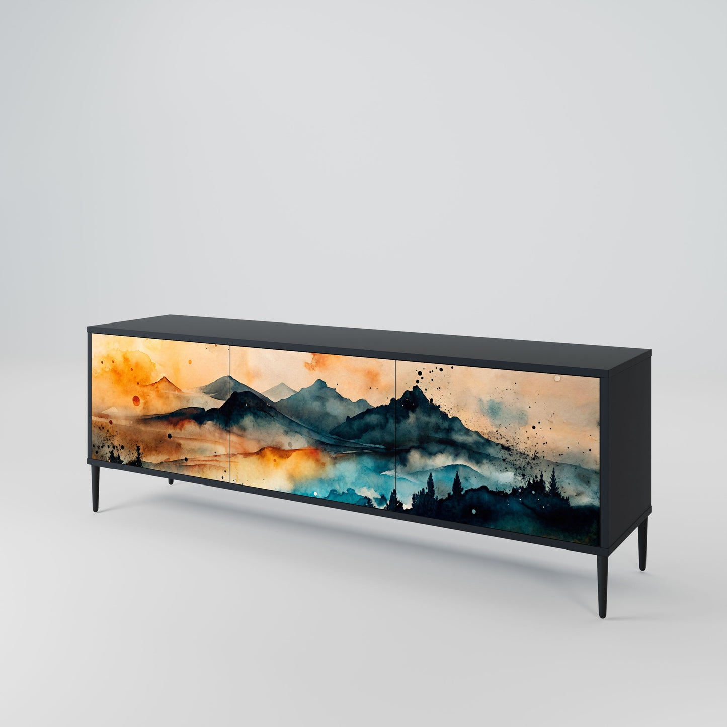 OMINOUS MOUNTAINS 3-Door TV Stand in Black Finish