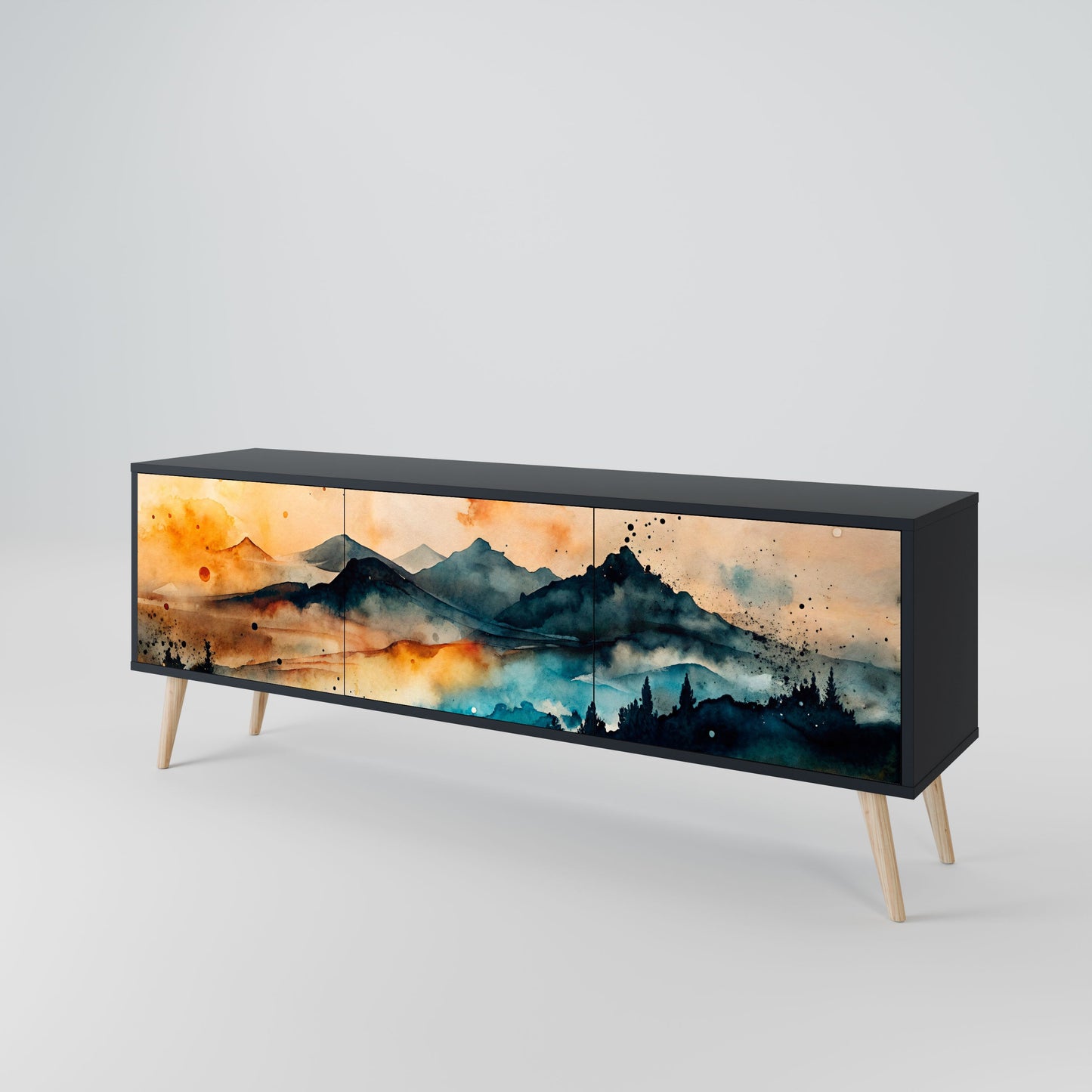 OMINOUS MOUNTAINS 3-Door TV Stand in Black Finish