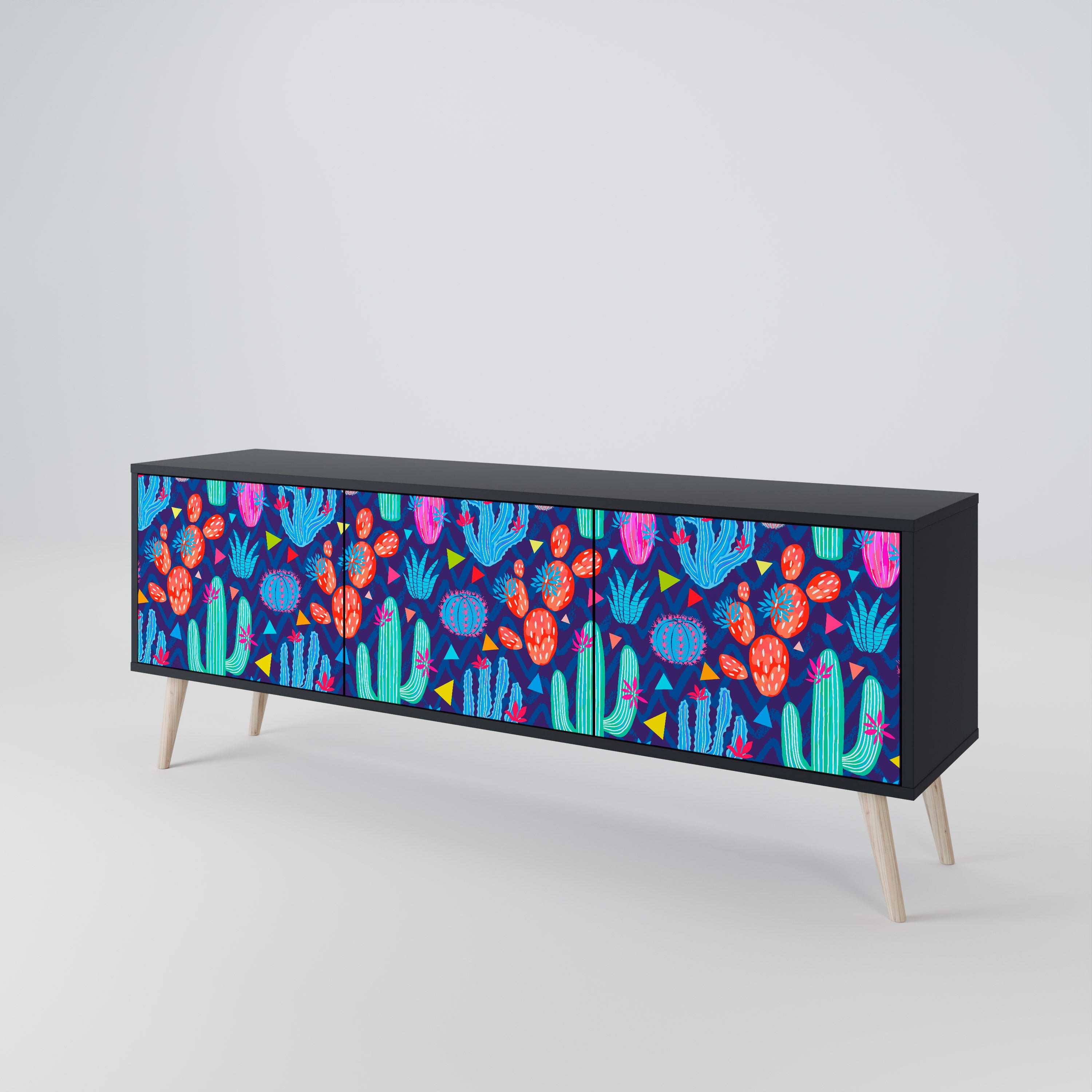 CACTUS VIBES Třídveřový TV stolek