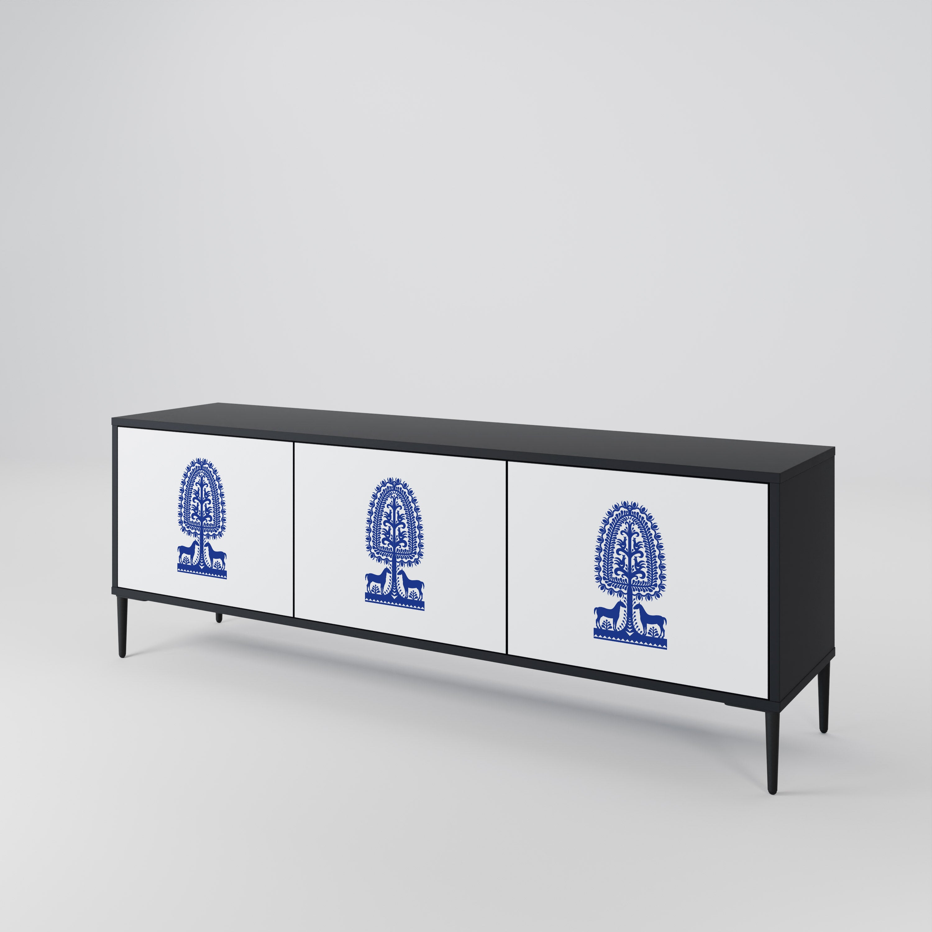 POLISH FOLK ART Třídveřový TV stolek