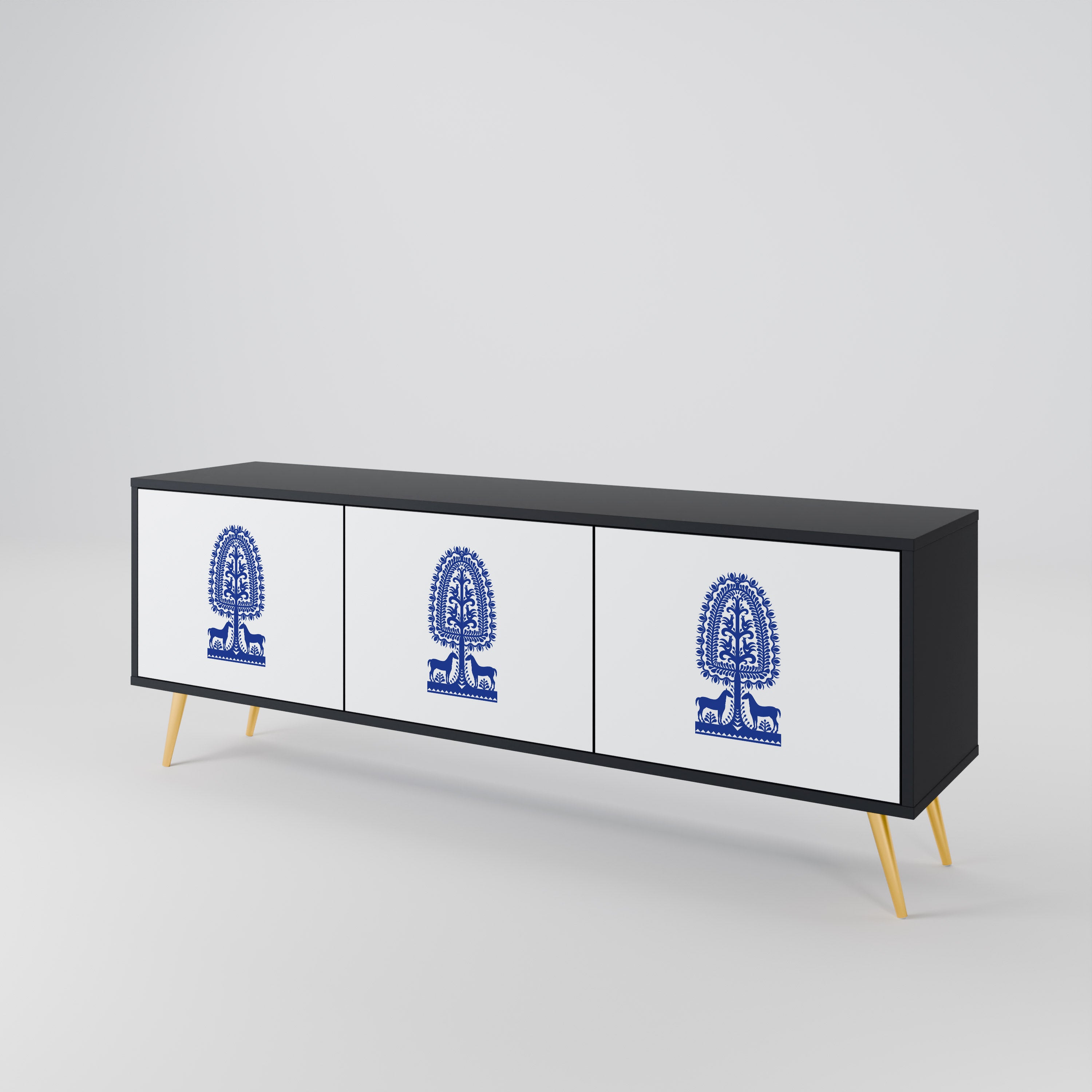 POLISH FOLK ART Třídveřový TV stolek