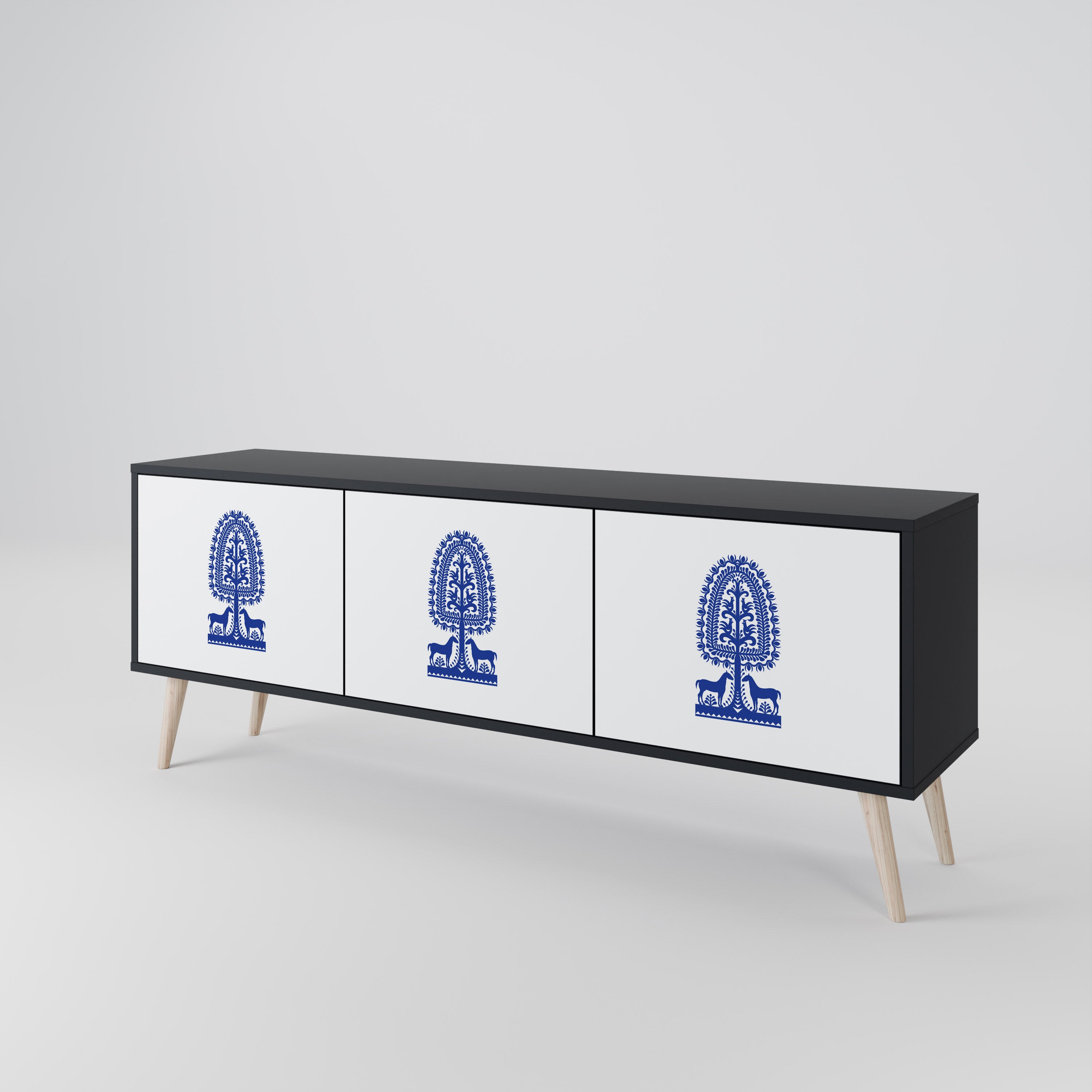 POLISH FOLK ART Třídveřový TV stolek