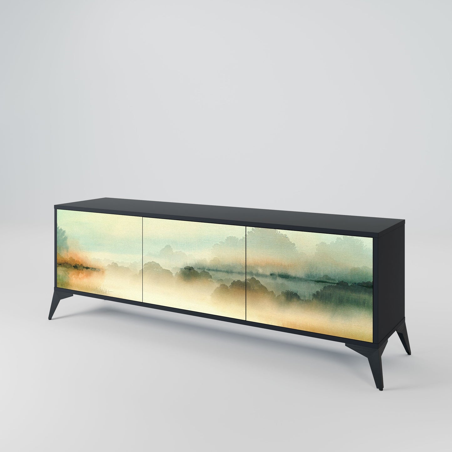 MORNING BY THE LAKE 3-Door TV Stand in Black Finish