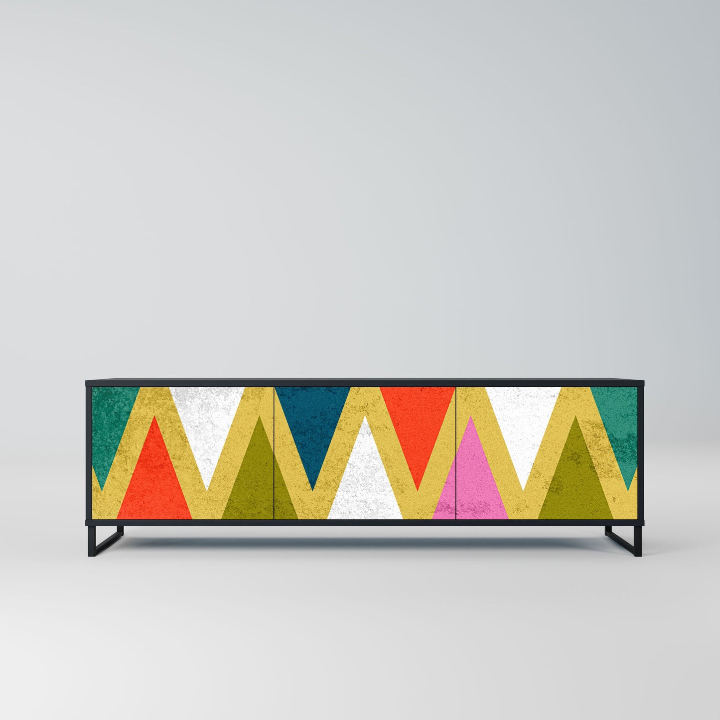 COLORFUL TRIANGLES 3-Door TV Stand in Black Finish