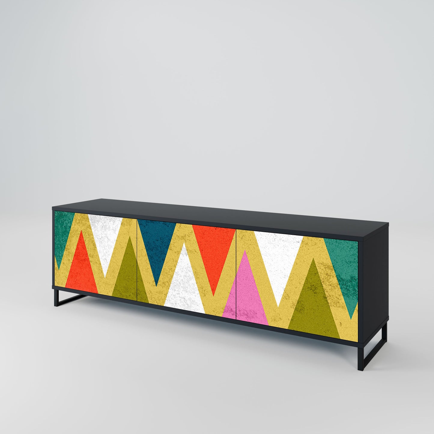 COLORFUL TRIANGLES 3-Door TV Stand in Black Finish