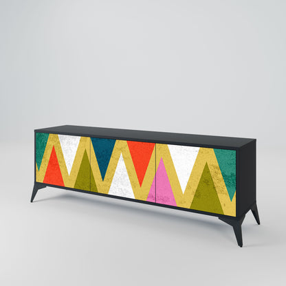 COLORFUL TRIANGLES 3-Door TV Stand in Black Finish