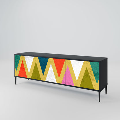 COLORFUL TRIANGLES 3-Door TV Stand in Black Finish