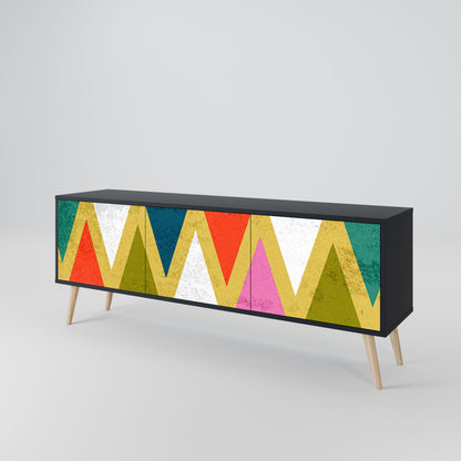 COLORFUL TRIANGLES 3-Door TV Stand in Black Finish