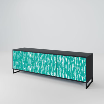 TURQUOISE RAIN 3-Door TV Stand in Black Finish