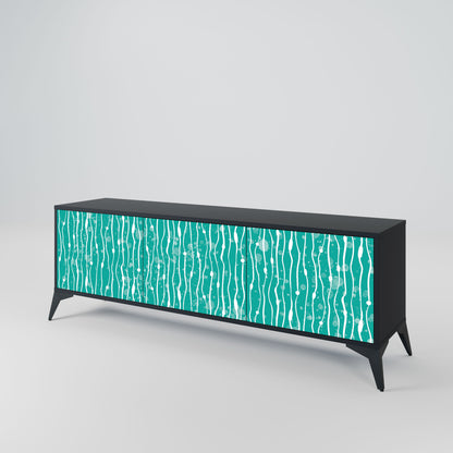 TURQUOISE RAIN 3-Door TV Stand in Black Finish