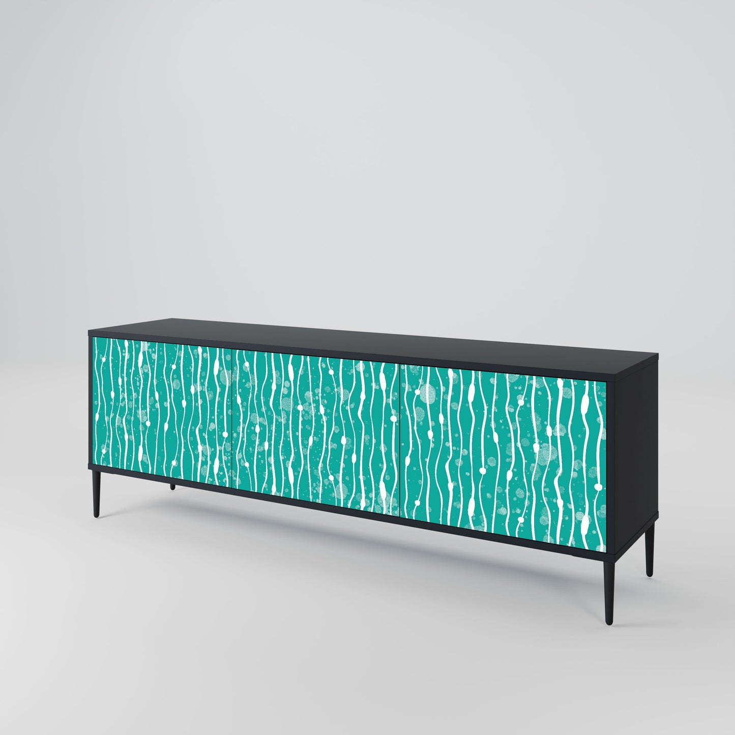 TURQUOISE RAIN 3-Door TV Stand in Black Finish