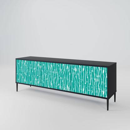 TURQUOISE RAIN 3-Door TV Stand in Black Finish