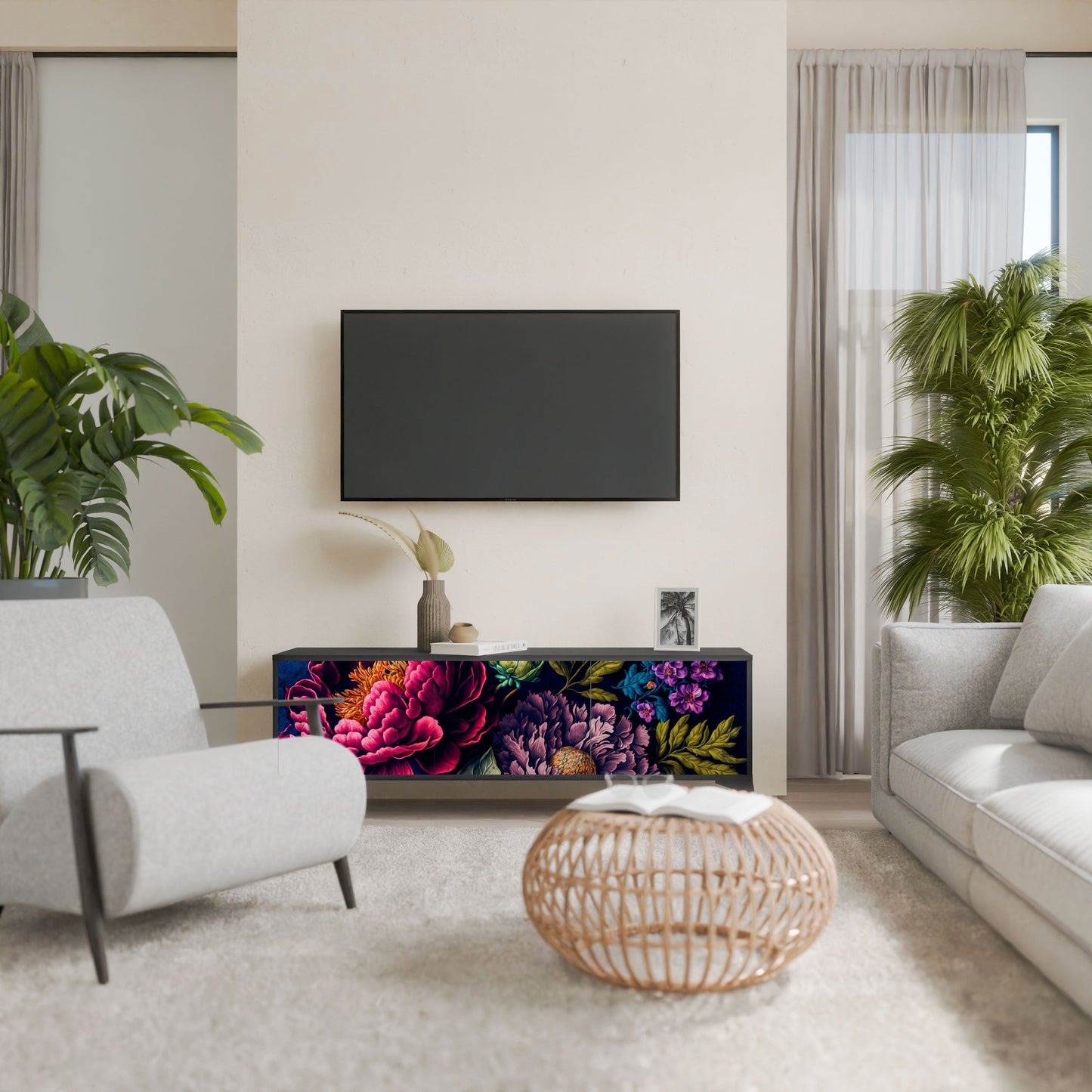 Mobile TV BLOOMING ELEGANCE a 3 ante con finitura nera