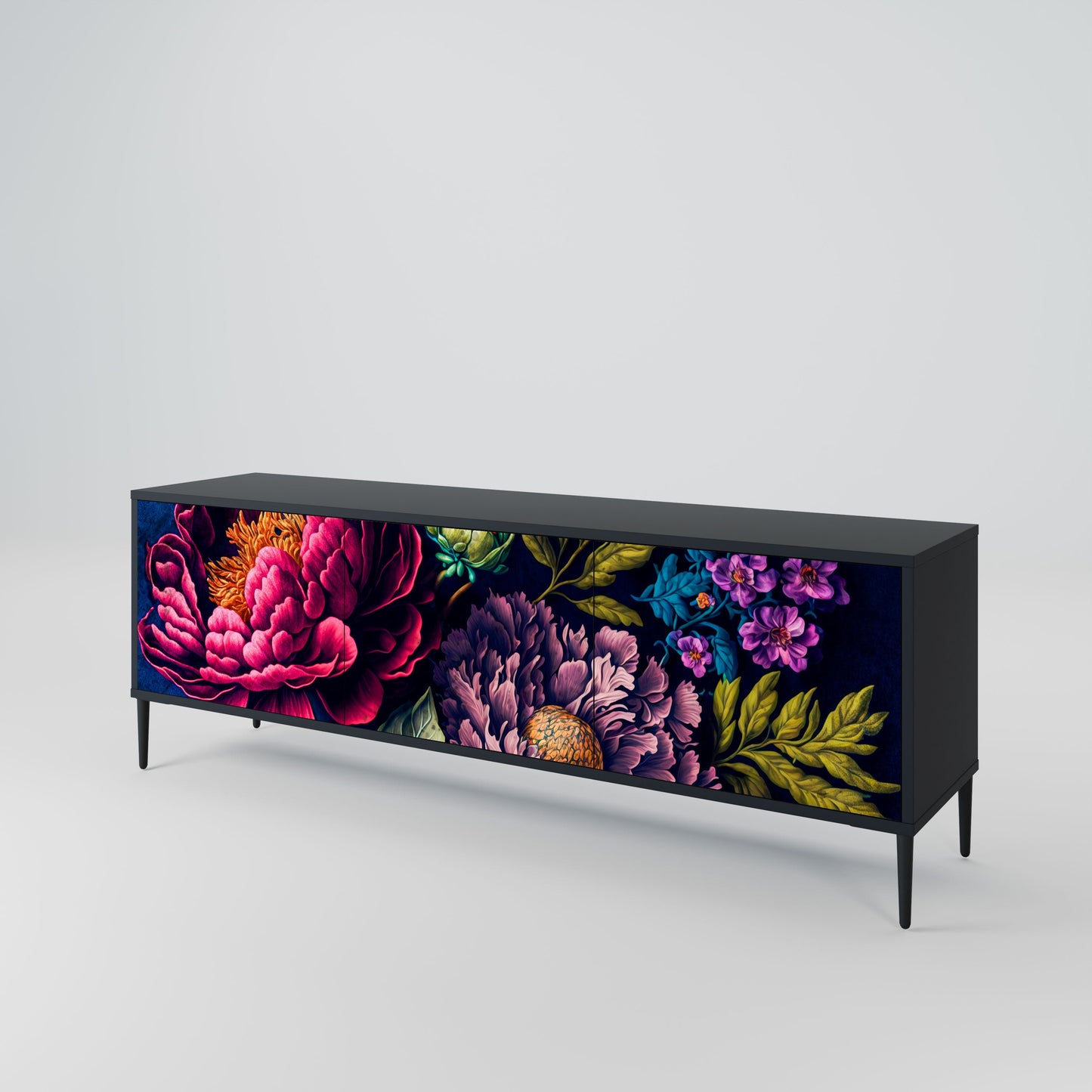 Mobile TV BLOOMING ELEGANCE a 3 ante con finitura nera