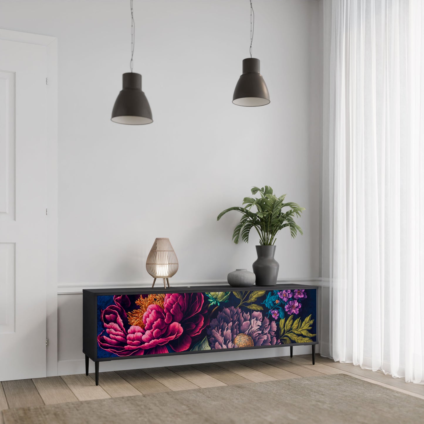 Mobile TV BLOOMING ELEGANCE a 3 ante con finitura nera