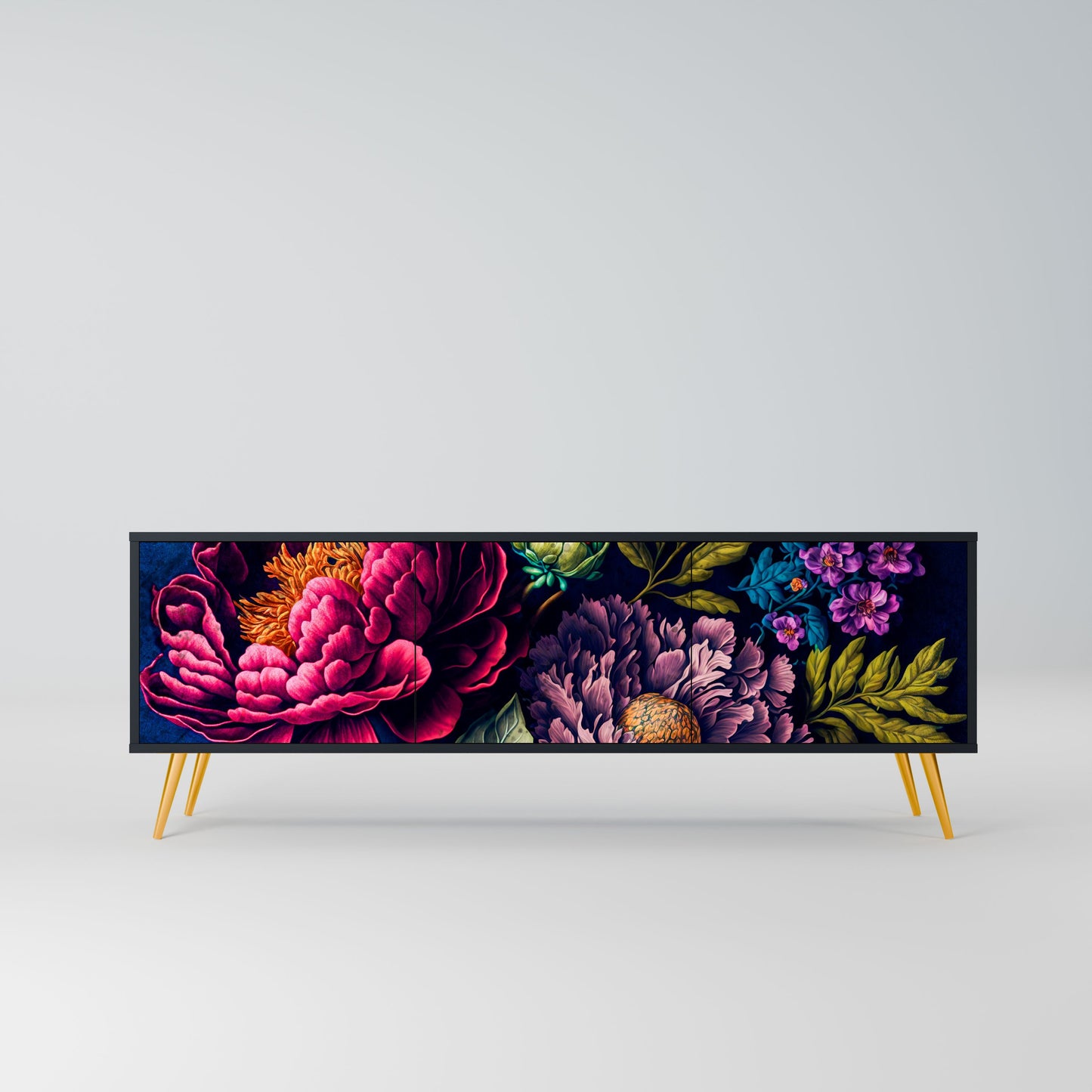 Mobile TV BLOOMING ELEGANCE a 3 ante con finitura nera