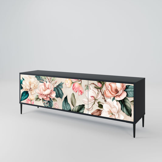 Mobile TV FLORAL GRACE a 3 ante in finitura nera