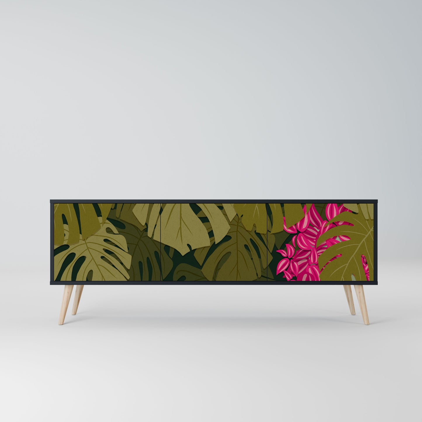 Mobile TV TROPICAL BEAUTY a 3 ante con finitura nera