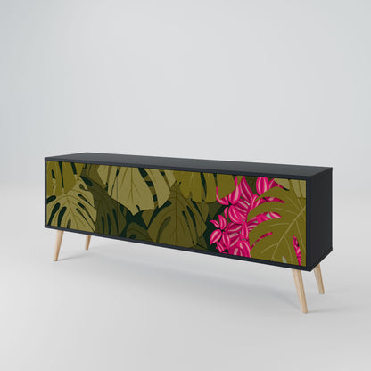 Mobile TV TROPICAL BEAUTY a 3 ante con finitura nera