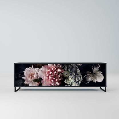 PURE BLOSSOM 3-Door TV Stand in Black Finish