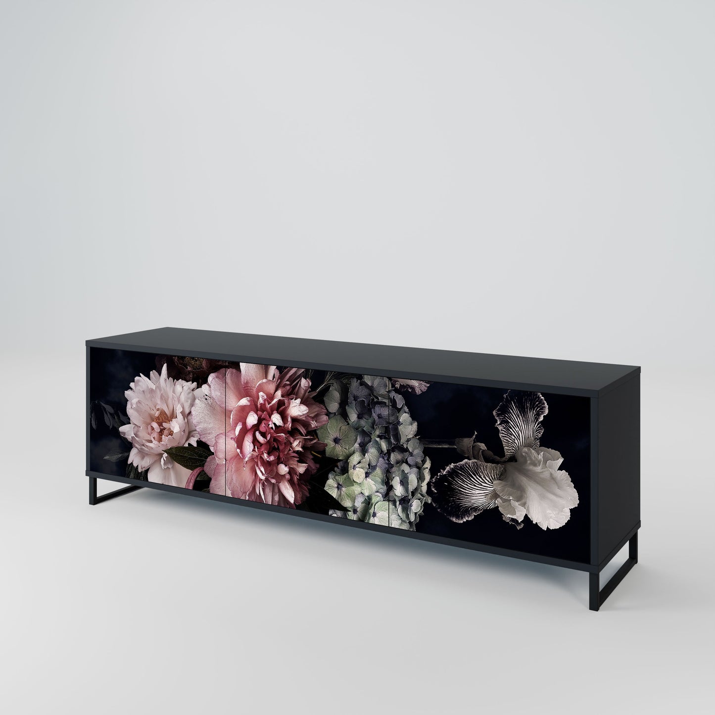 PURE BLOSSOM 3-Door TV Stand in Black Finish