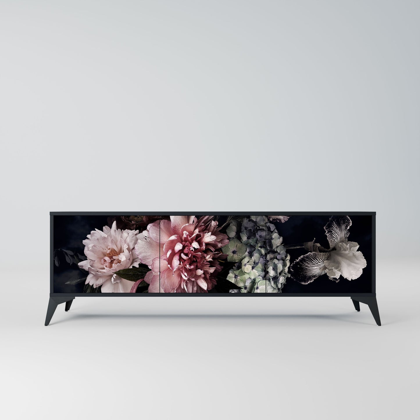 PURE BLOSSOM 3-Door TV Stand in Black Finish