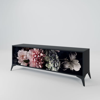 PURE BLOSSOM 3-Door TV Stand in Black Finish