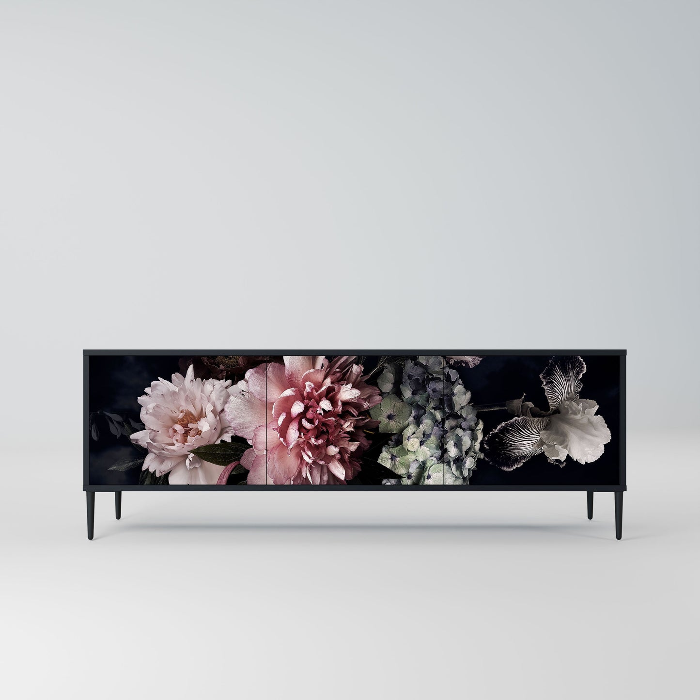 PURE BLOSSOM 3-Door TV Stand in Black Finish