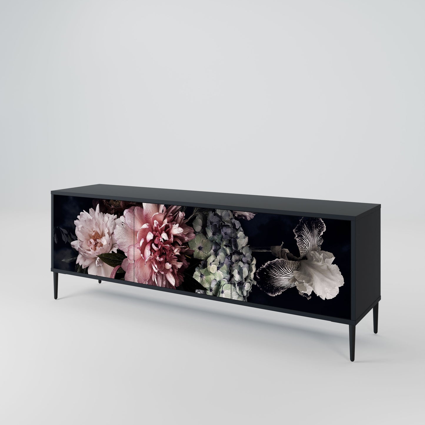 PURE BLOSSOM 3-Door TV Stand in Black Finish