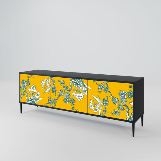 Mobile TV YELLOW CHINOISERIE a 3 ante con finitura nera