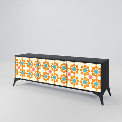 FLORAL DECOR 3-Door TV Stand in Black Finish