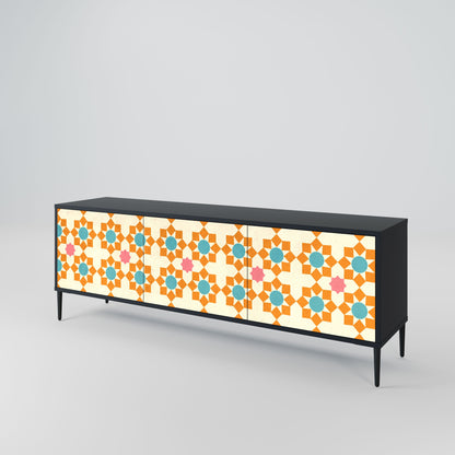 FLORAL DECOR 3-Door TV Stand in Black Finish