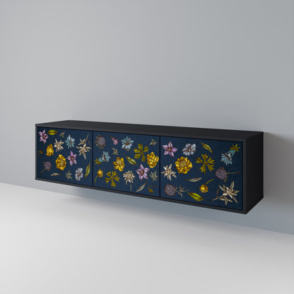 FLOWERS ON NAVY BLUE 3-türiges TV-Lowboard