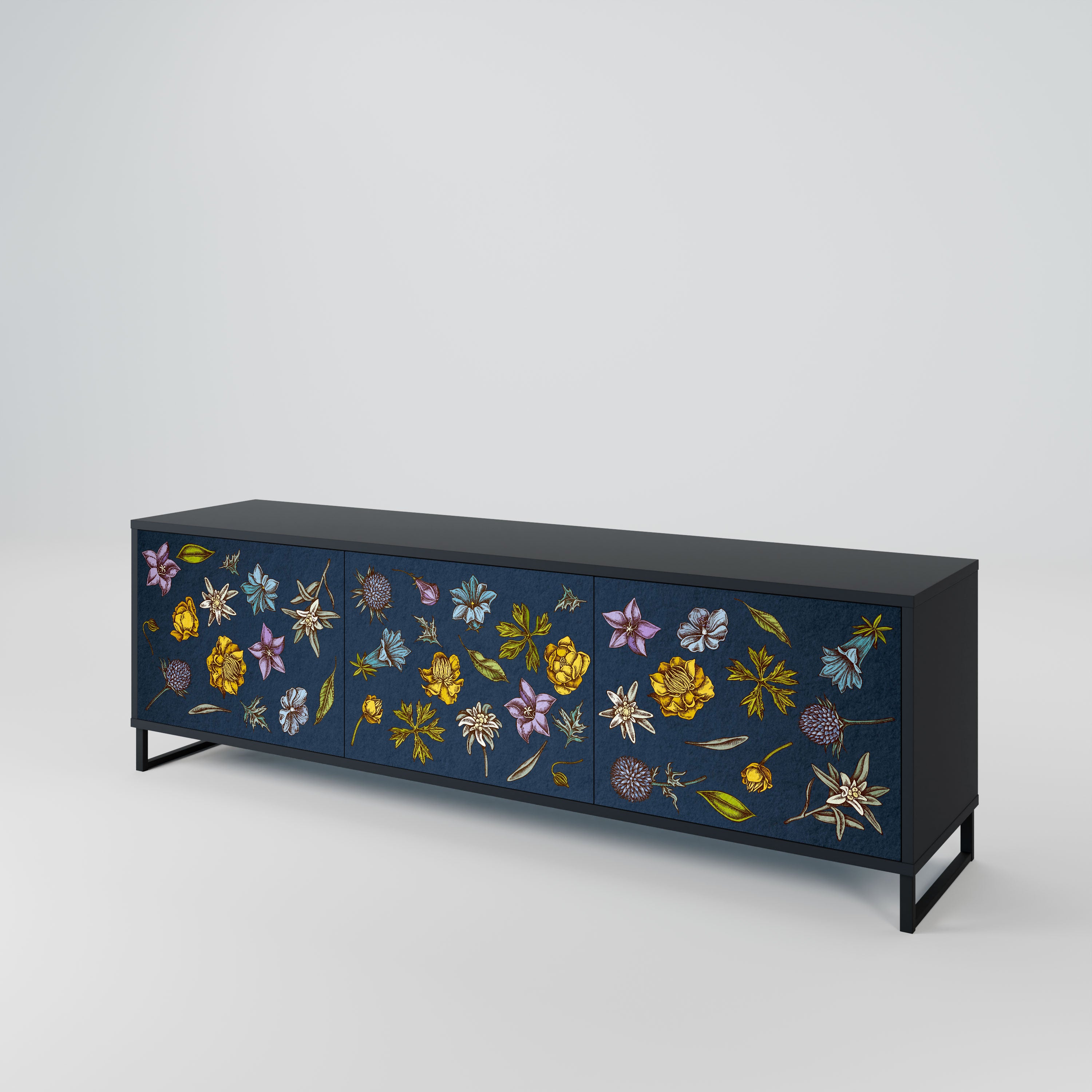 FLOWERS ON NAVY BLUE Szafka RTV 3-drzwiowa korpus Czarny